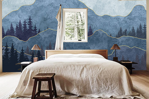 mountains and sun painting wallpaper mural 