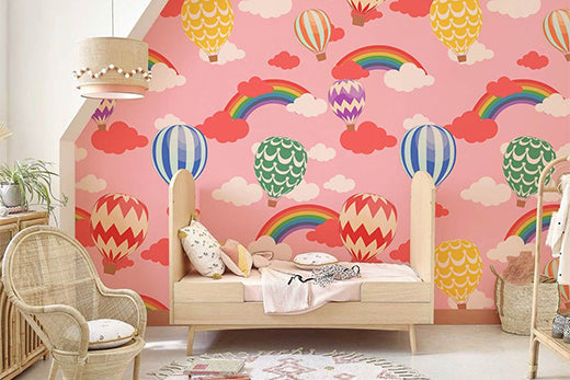 pink hot air balloon wallpaper mural for girls room