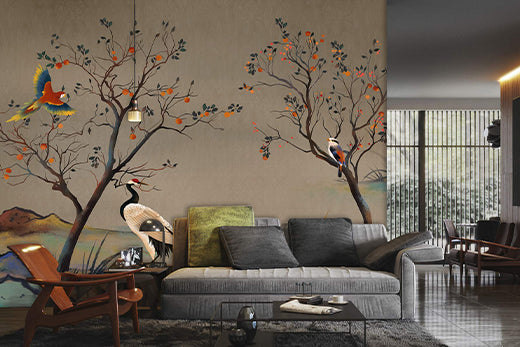 birds and trees wallpaper mural