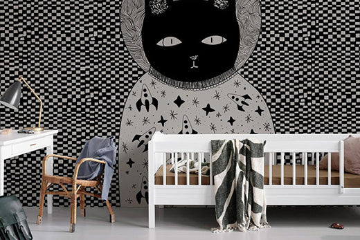 cute black checkerboard cat pattern wallpaper 