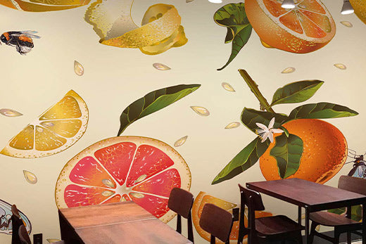 fruit and insects pattern food and drink wallpaper mural