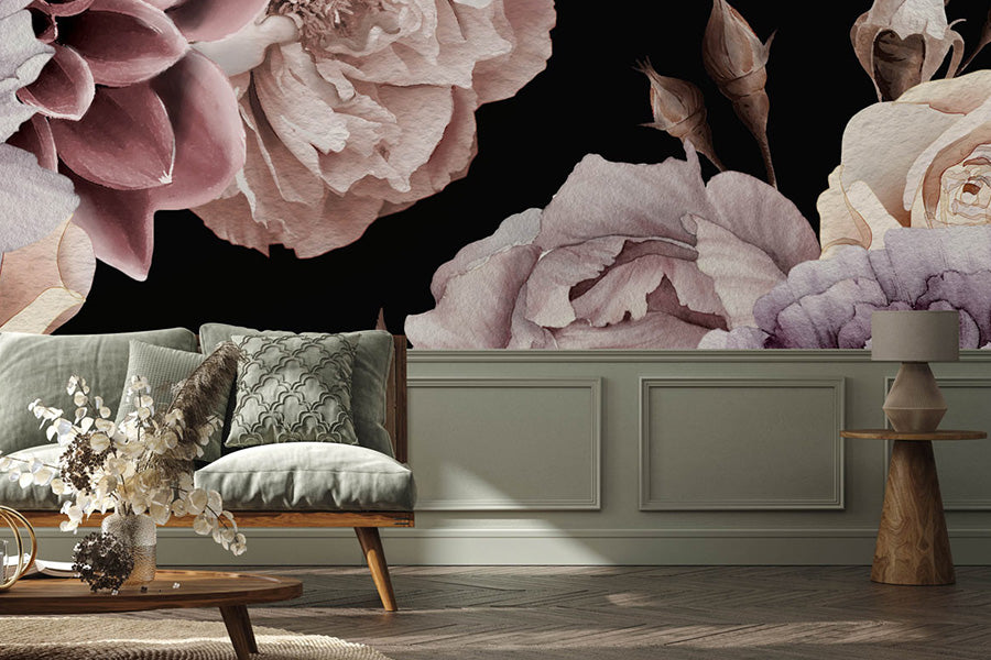 Large Pink Floral Wallpaper for Living Room