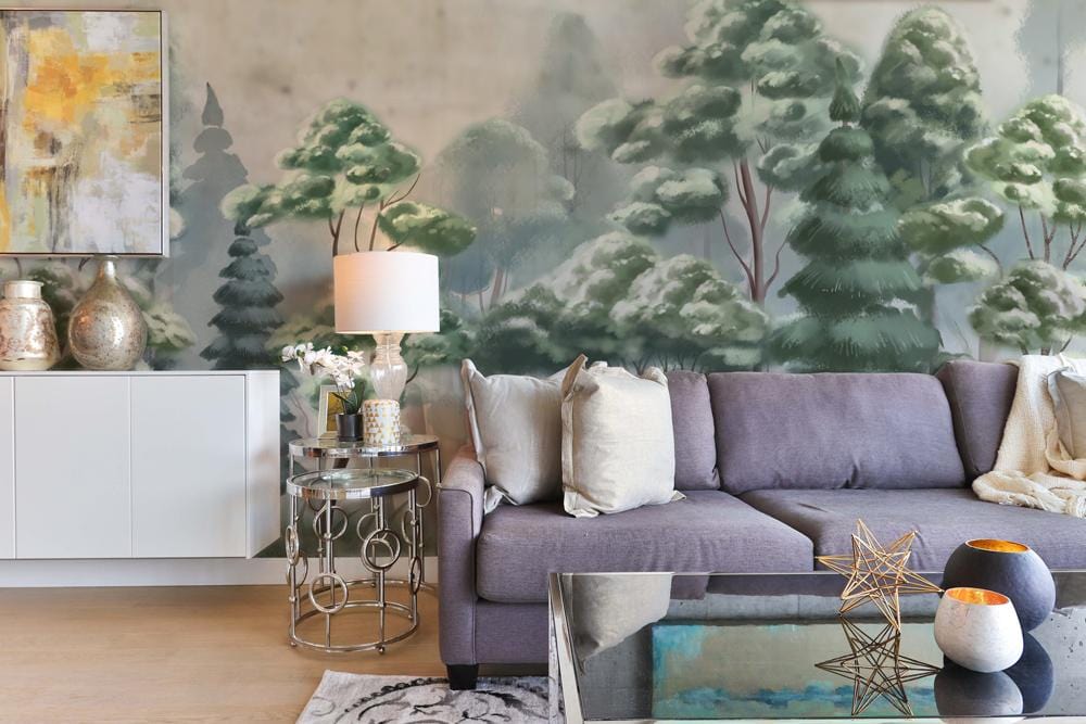 Painted Forest Green Wallpaper Mural