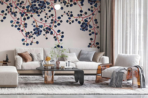blue berry vines wallpaper mural 