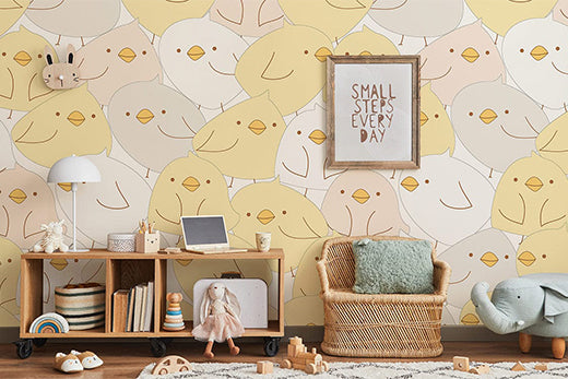 egg yellow birds wallpaper mural