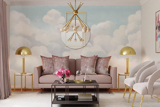white clouds wallpaper mural living room
