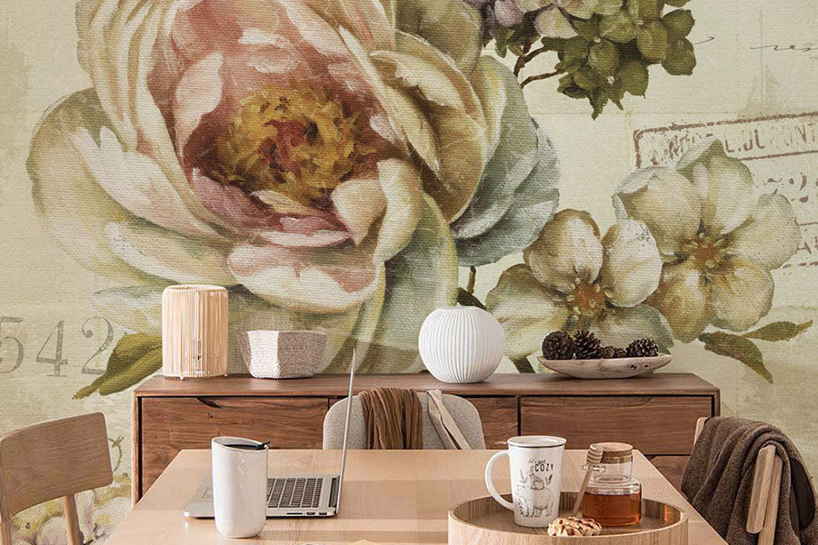 bloom retro flower wallpaper mural room