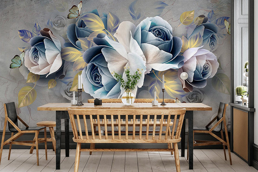 Blue White Rose Wallpaper Mural