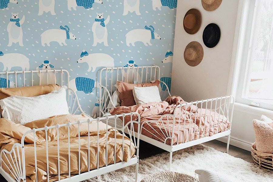 Blue Polar Bear Pattern Kids Room Wallpaper