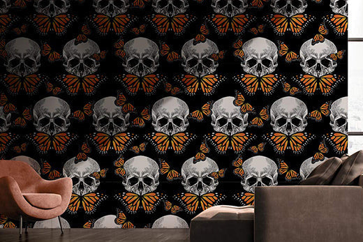 skeleton & butterfly skull wallpaper mural