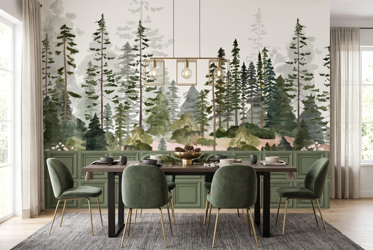 Sage Green Classic Square Panel Wall Mural Wallpaper