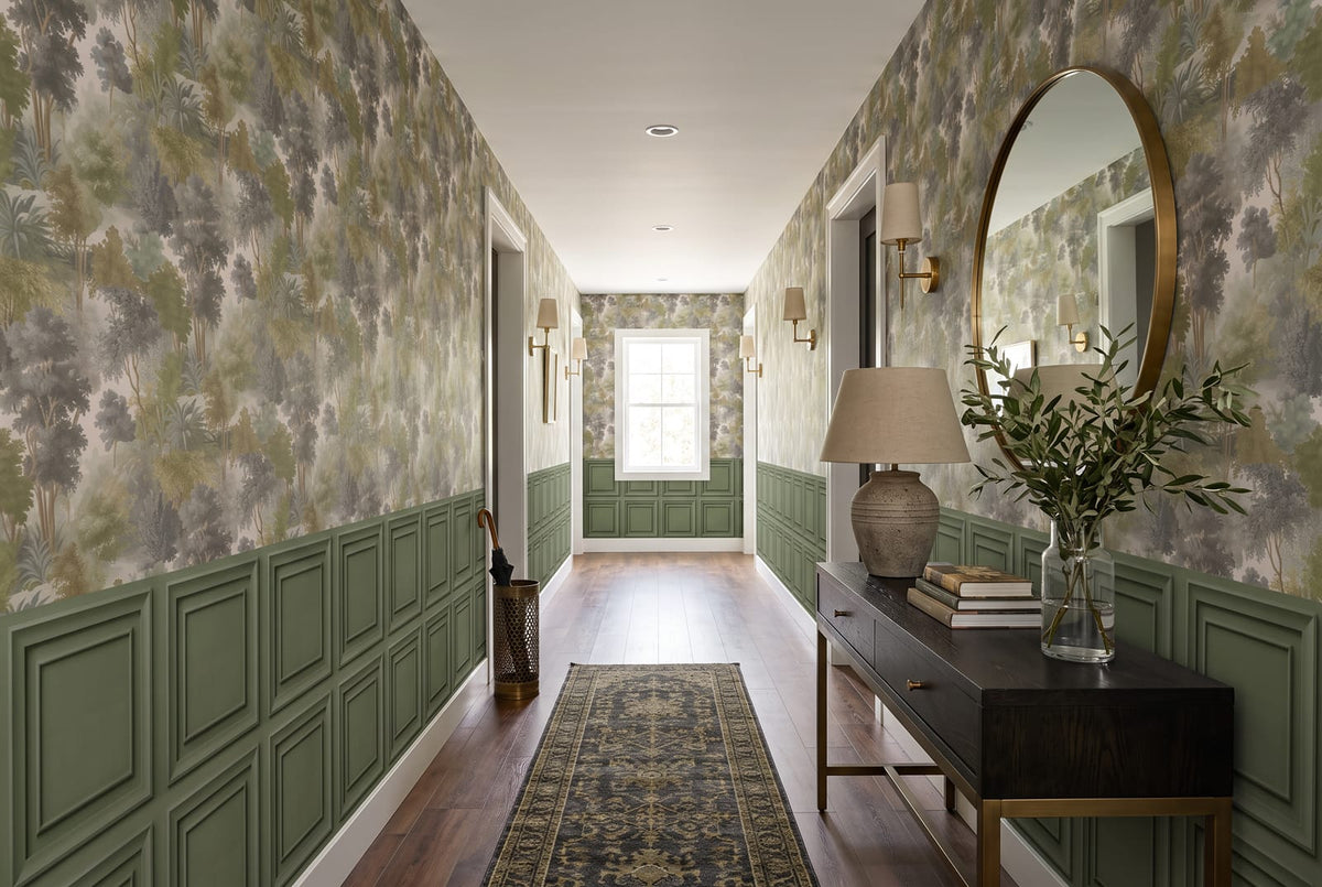 Sage Green Classic Square Panel Wall Mural Wallpaper