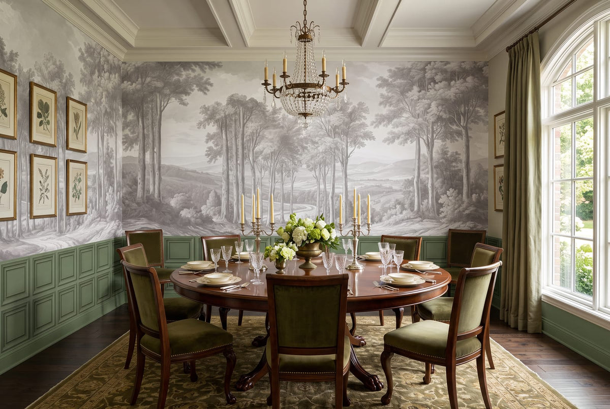 Sage Green Classic Square Panel Wall Mural Wallpaper