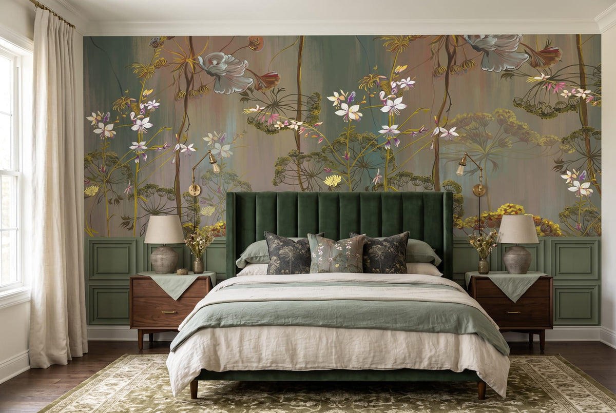 Sage Green Classic Square Panel Wall Mural Wallpaper