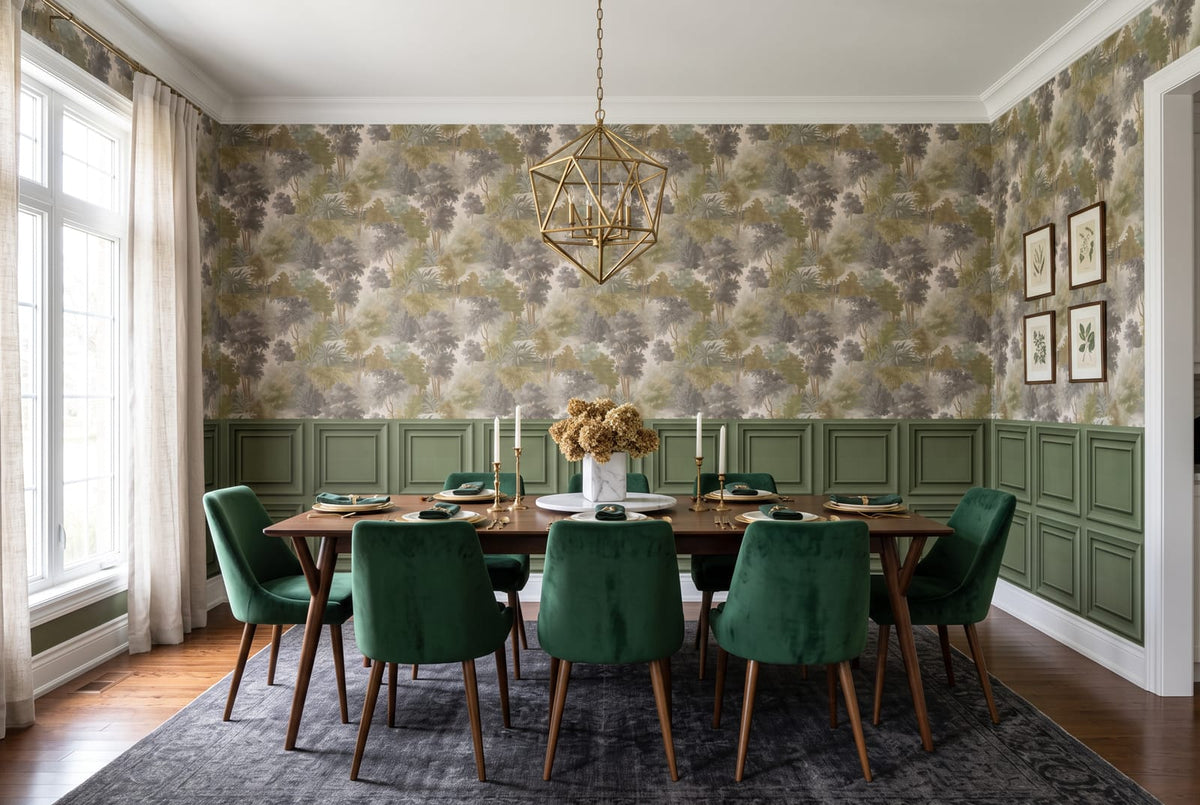 Sage Green Classic Square Panel Wall Mural Wallpaper