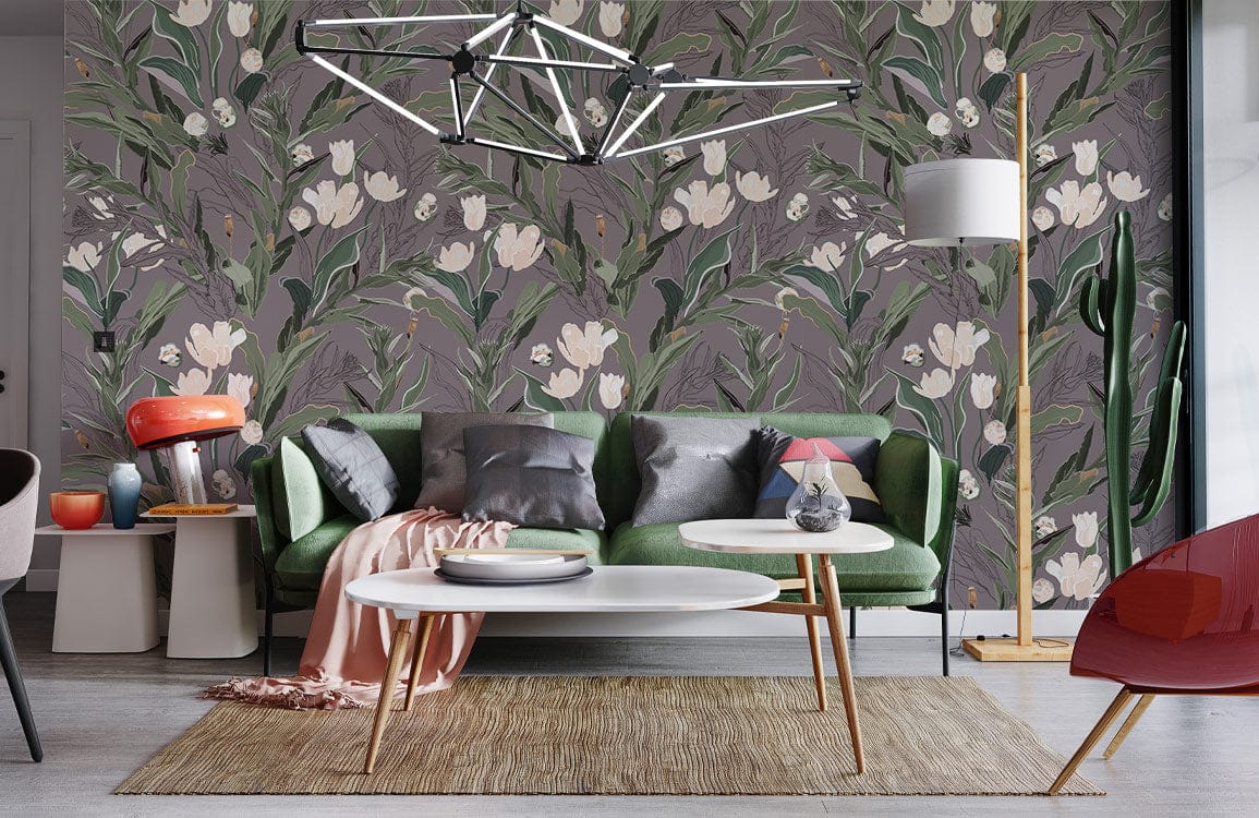 Moody Botanical Tulip Garden Wallpaper