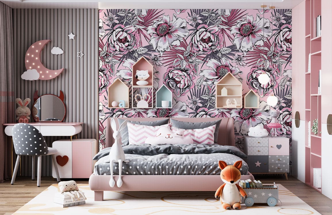 Elegant Pink Floral Botanical Pattern Wallpaper for Chic Interior Décor