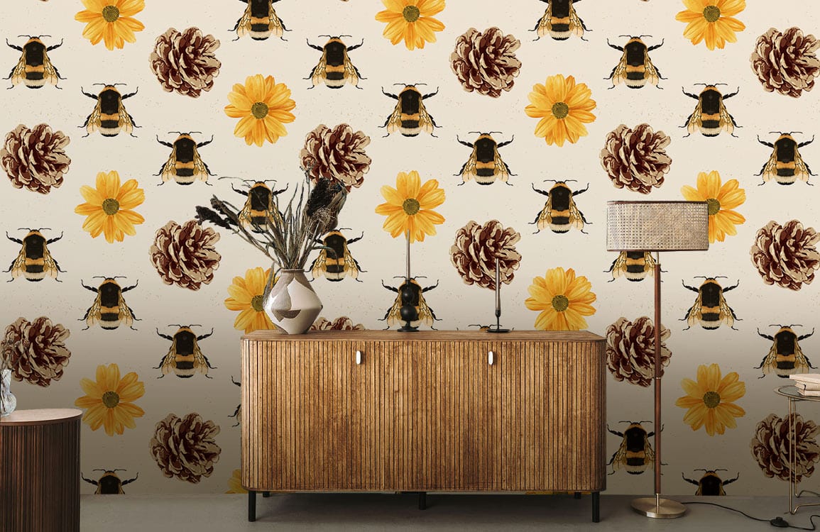 Bumblebee Blossom Delight Mural Wallpaper