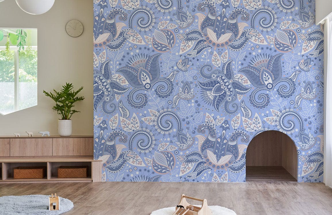 Blue Garden Delight Mural Wallpaper