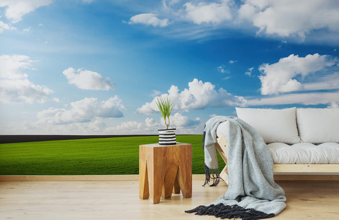 Tranquil Bright Meadow Sky Mural Wallpaper