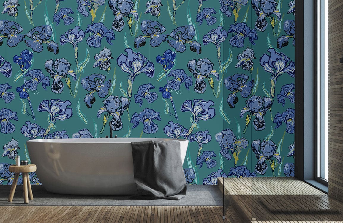 Blue Iris Haven Mural Wallpaper