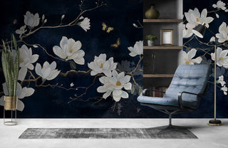 Magnolia Blossom and Butterflies Mural Wallpaper
