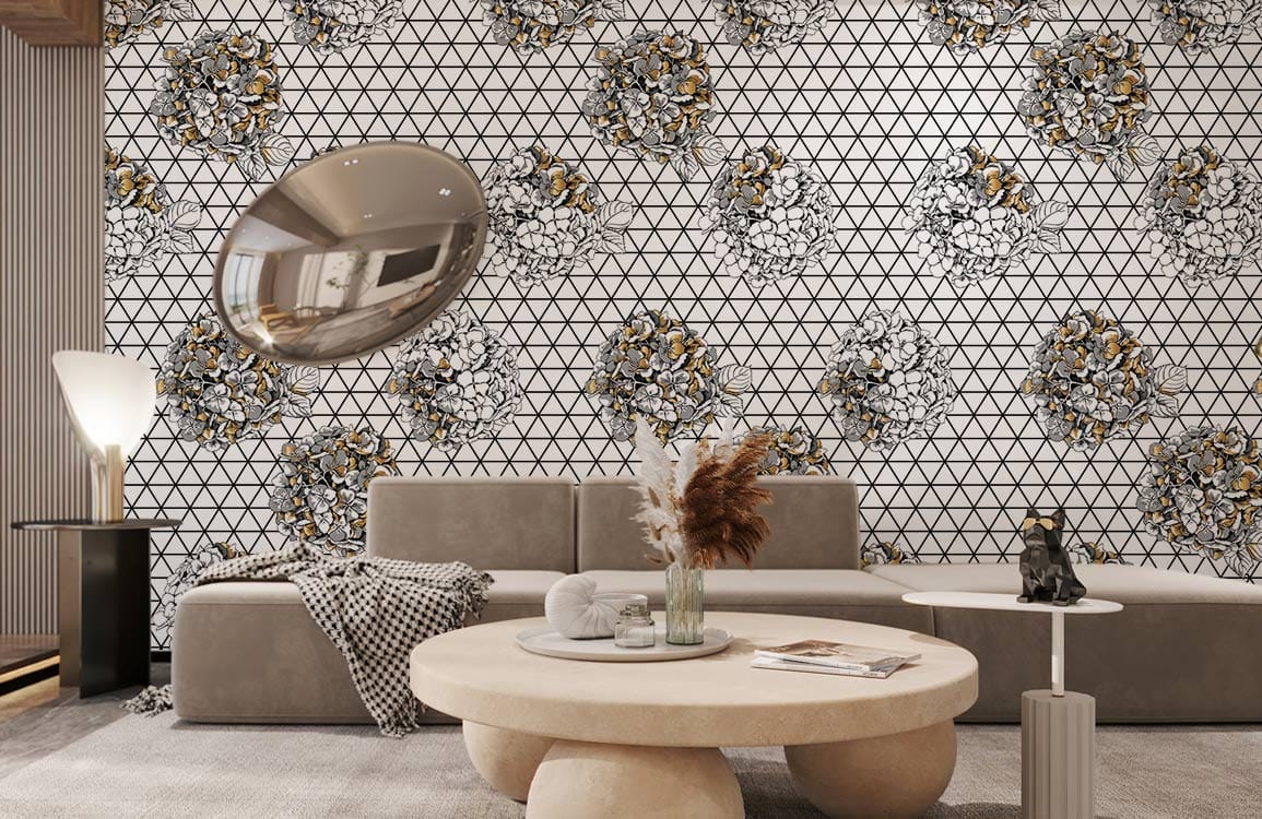 Geometric Floral Bouquet Pattern Wallpaper