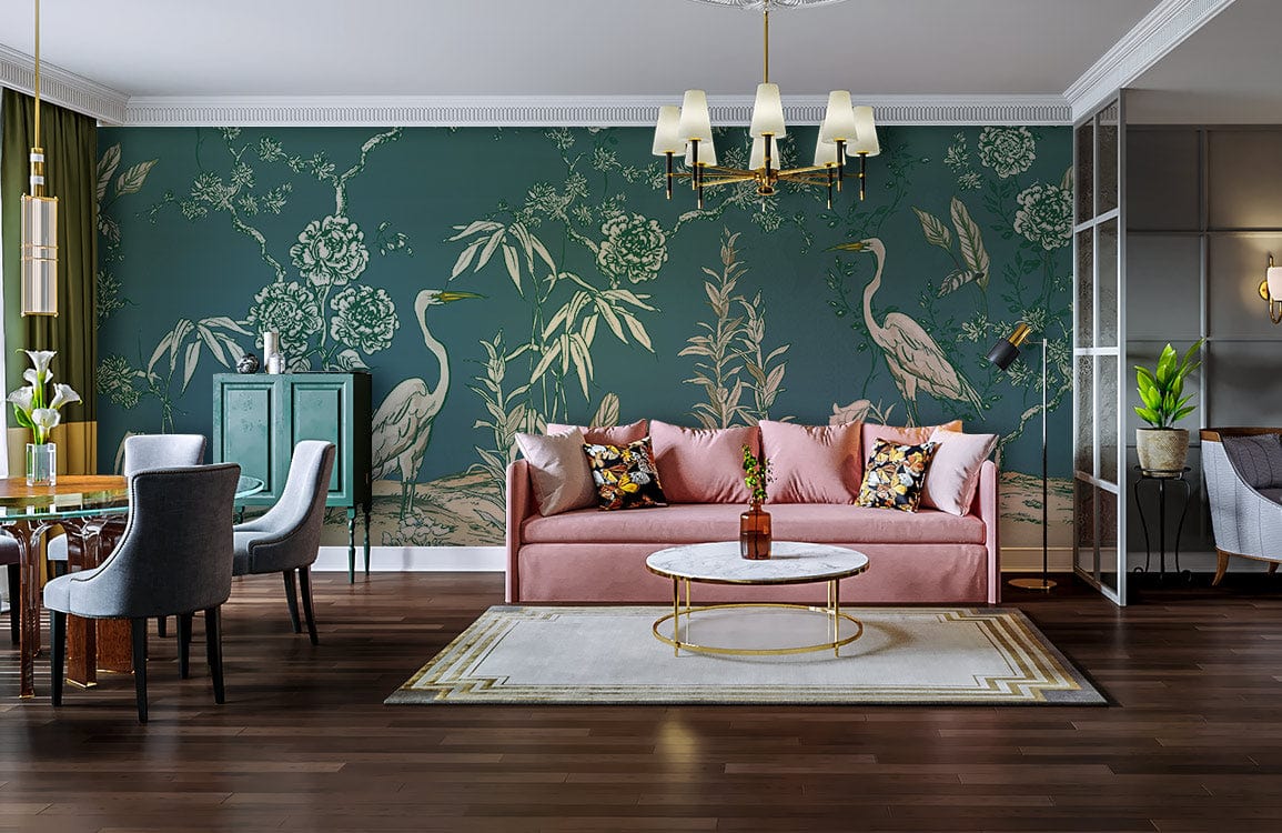 Serene Cranes and Blossoms Mural Wallpaper
