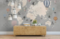 Whimsical World Map Hot Air Balloons Mural Wallpaper