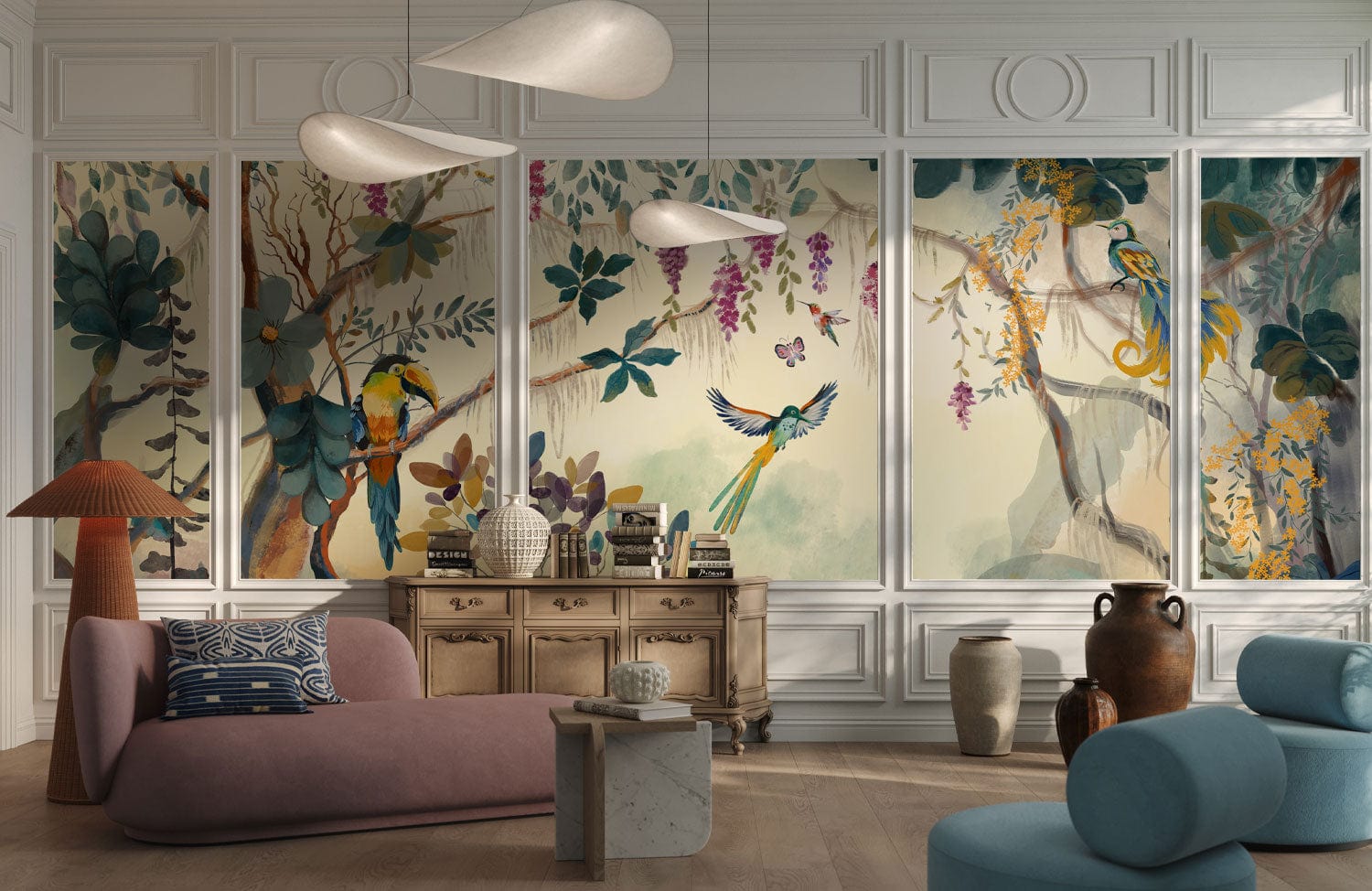 Tropical Jungle Birds Mural Wallpaper