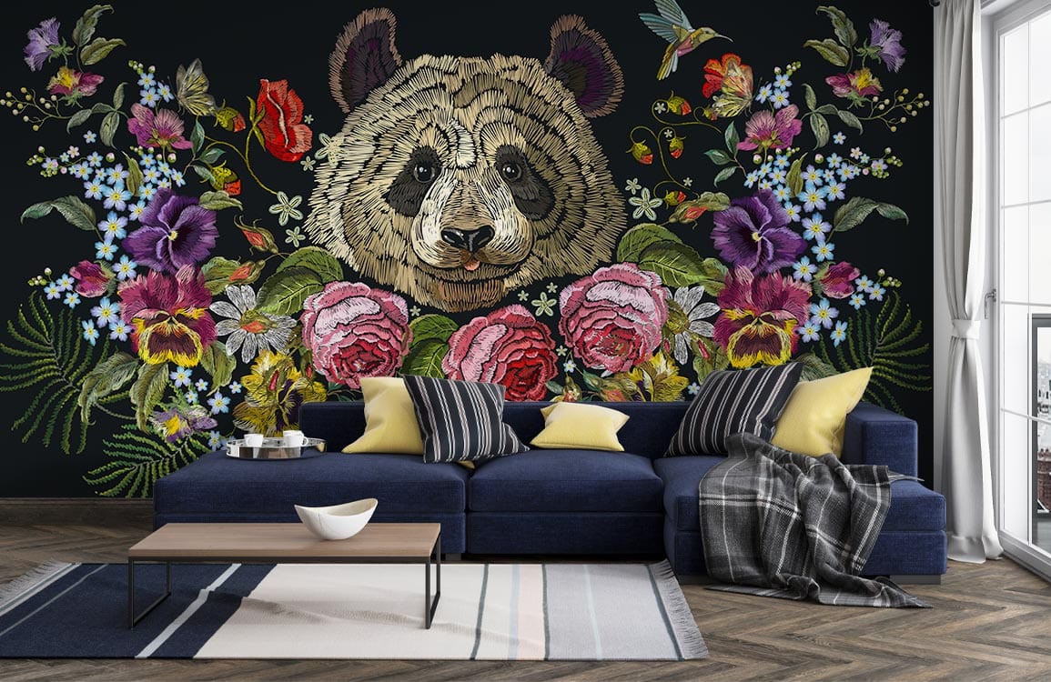 Panda Embroidery Wallpaper Mural