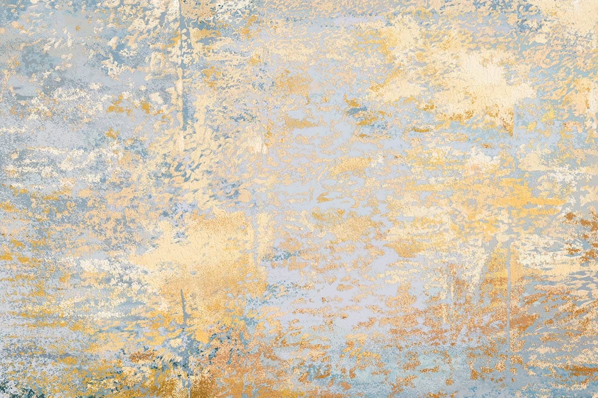 Vintage Pastel Abstract Textured Mural Wallpaper in Blue and Gold Tones