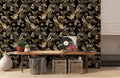 Flowers & Birds on Black Wallpaper Mural