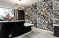 Artistic Gold and Black Floral Mural Wallpaper