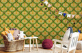 Golden Floral Harmony Mural Wallpaper