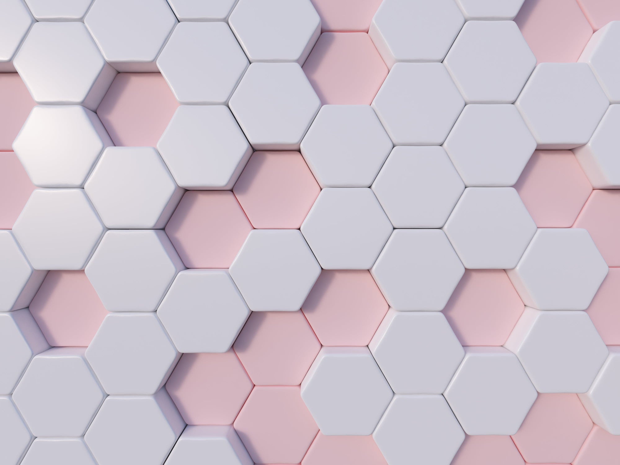 Modern Hexagonal Blush and White 3D Geometric Wallpaper Design