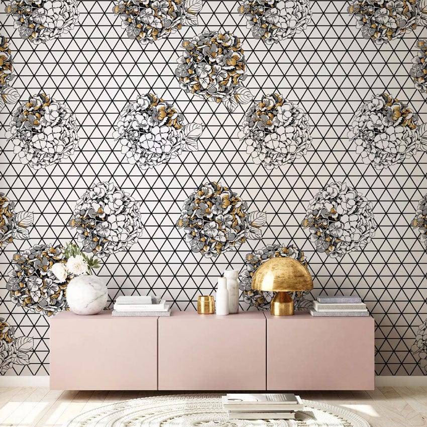 Geometric Floral Bouquet Pattern Wallpaper