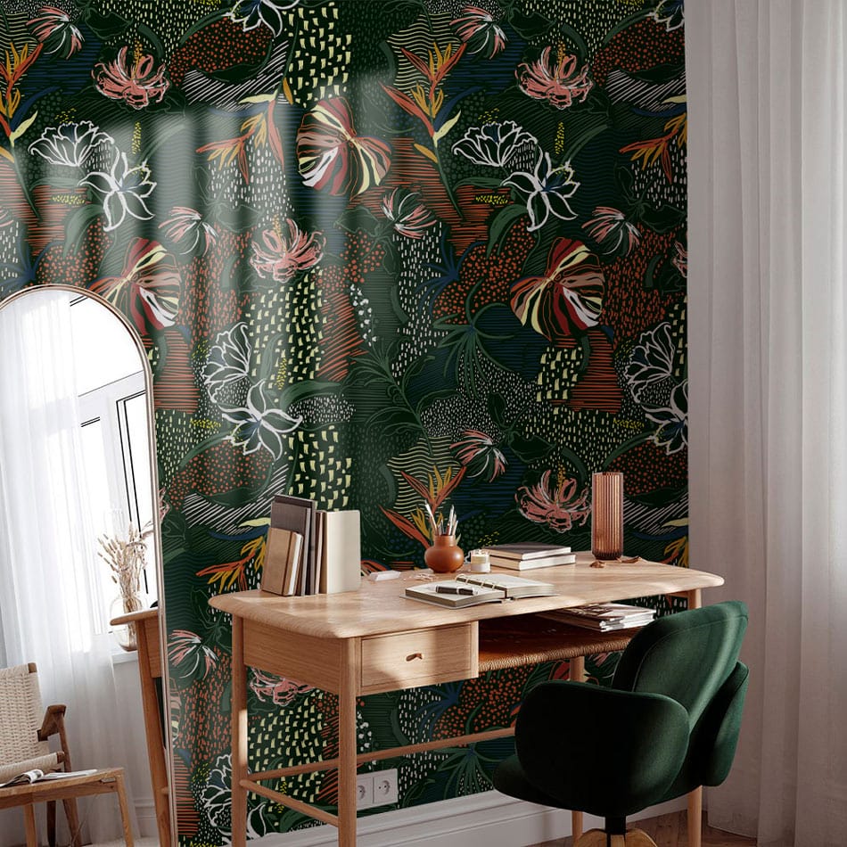 Midnight Tropical Botanical Wallpaper