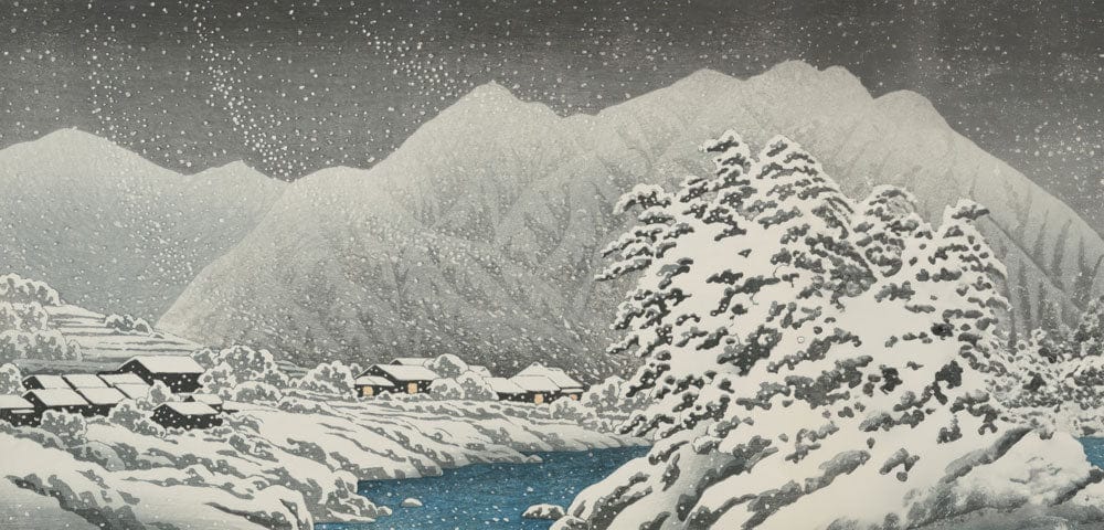 Serene Snowy Mountain Landscape Mural Wallpaper in Grey and Blue Tones