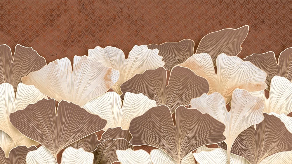 Elegant Beige and Brown Ginkgo Patterned Mural Wallpaper for Stylish Interiors