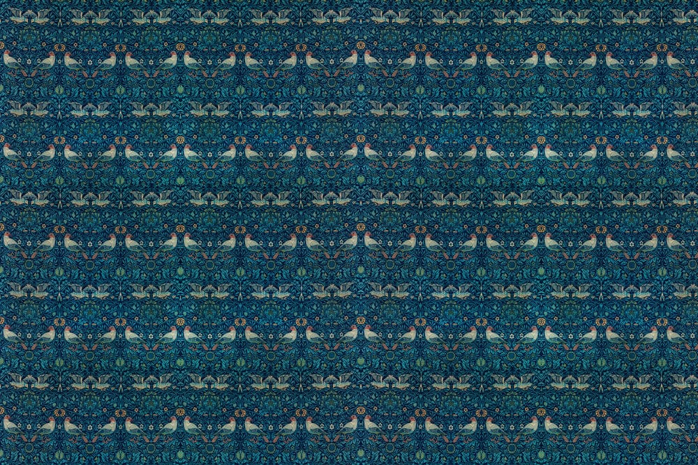 Elegant Sapphire Blue Art Nouveau Floral Pattern Wallpaper Design