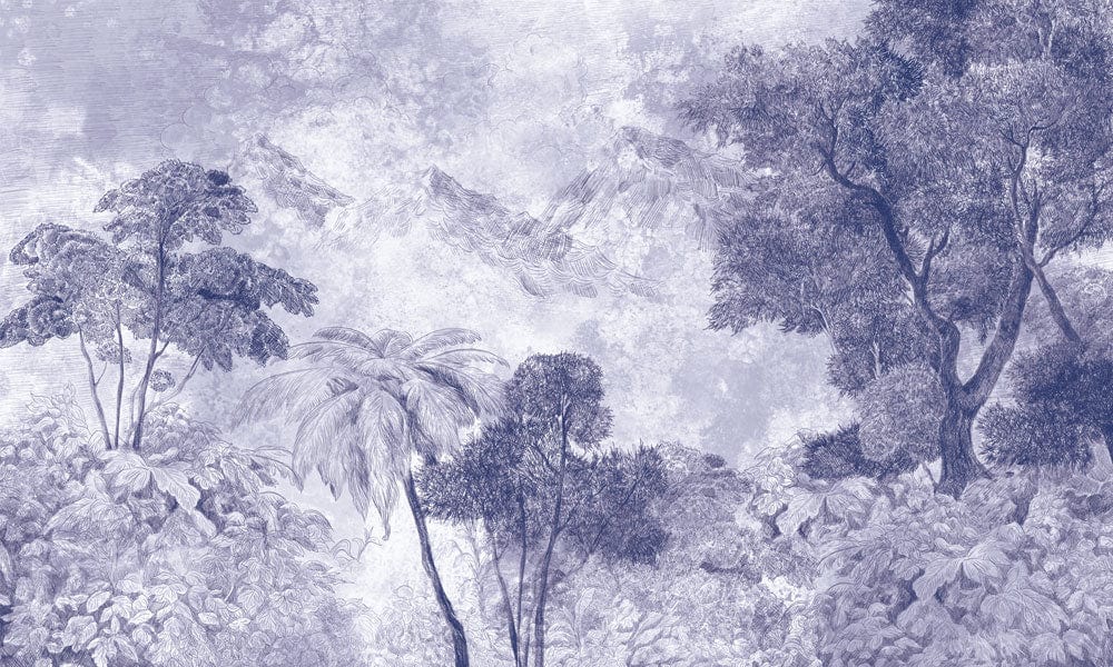 Vintage Blue Forest Mural Wallpaper - Elegant Nature-Inspired Wall Décor