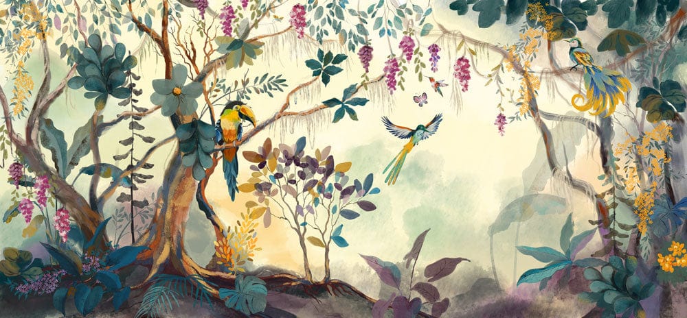 Tropical Paradise Multicoloured Jungle Mural Wallpaper with Exotic Birds Design