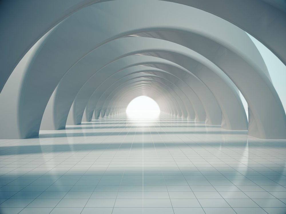 Futuristic Grey Tunnel Mural Wallpaper - Modern Minimalist Interior Design