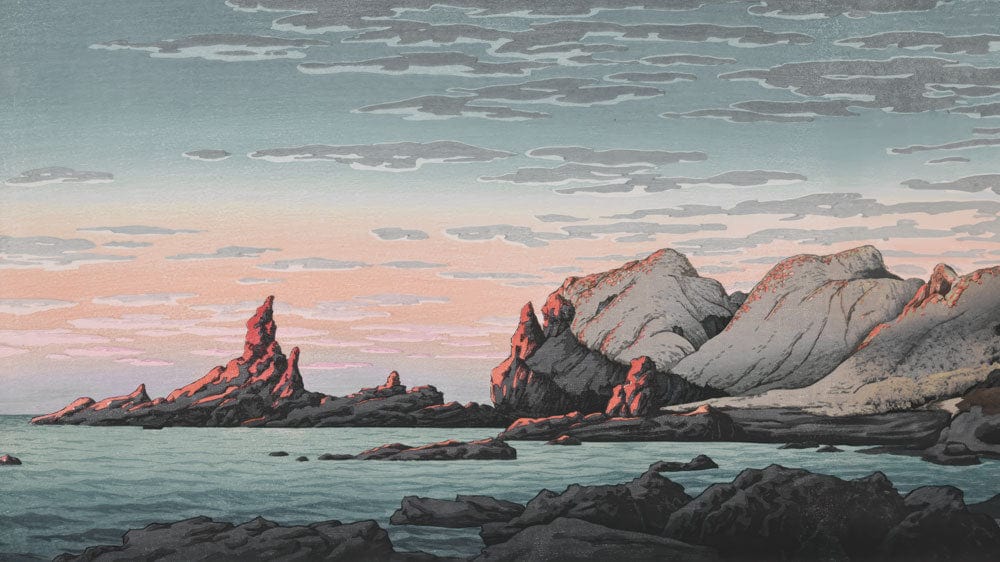 Tranquil Coastal Sunset Mural Wallpaper in Soft Pastel Watercolour Style