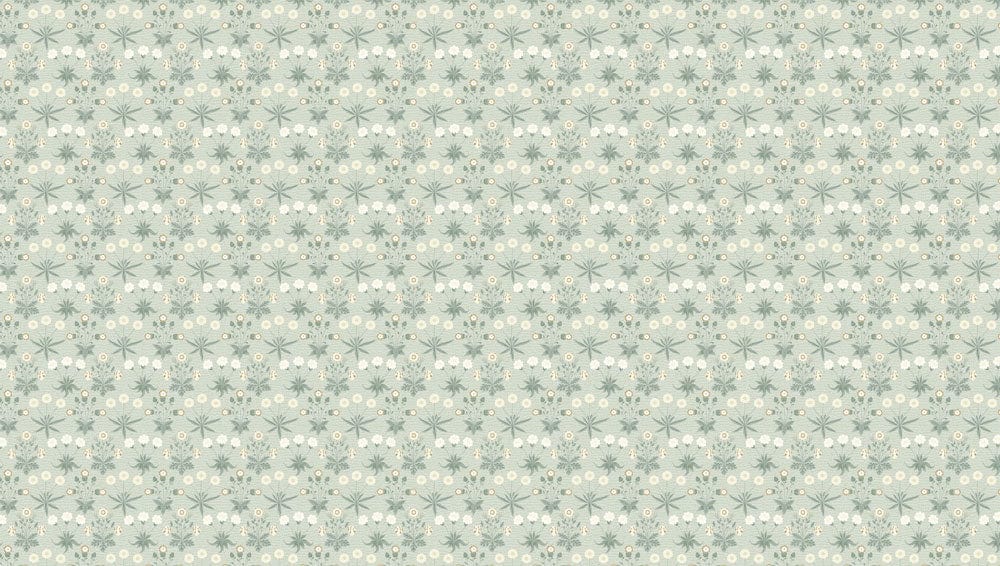 Vintage Floral Pattern Wallpaper in Soft Green and Cream Tones