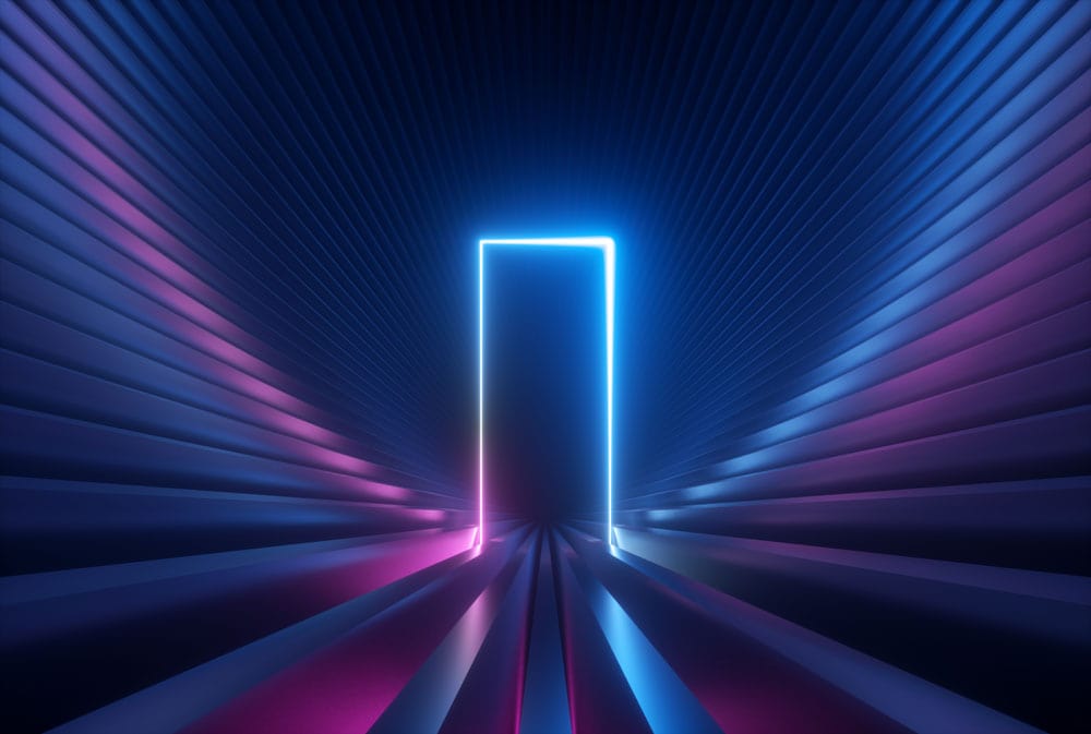 Futuristic Neon Blue Pink Geometric Art Deco Wall Mural Wallpaper