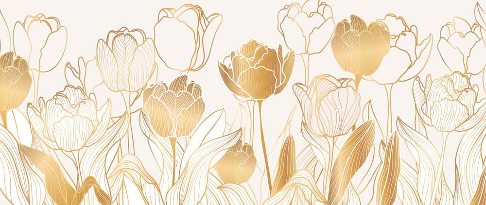 Elegant Gold Tulip Floral Mural Wallpaper: Luxurious Metallic Botanical Design