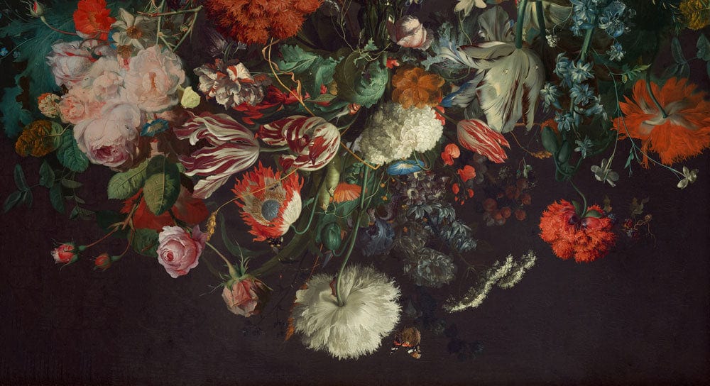Vintage Dark Floral Mural Wallpaper - Elegant Classic Botanical Design