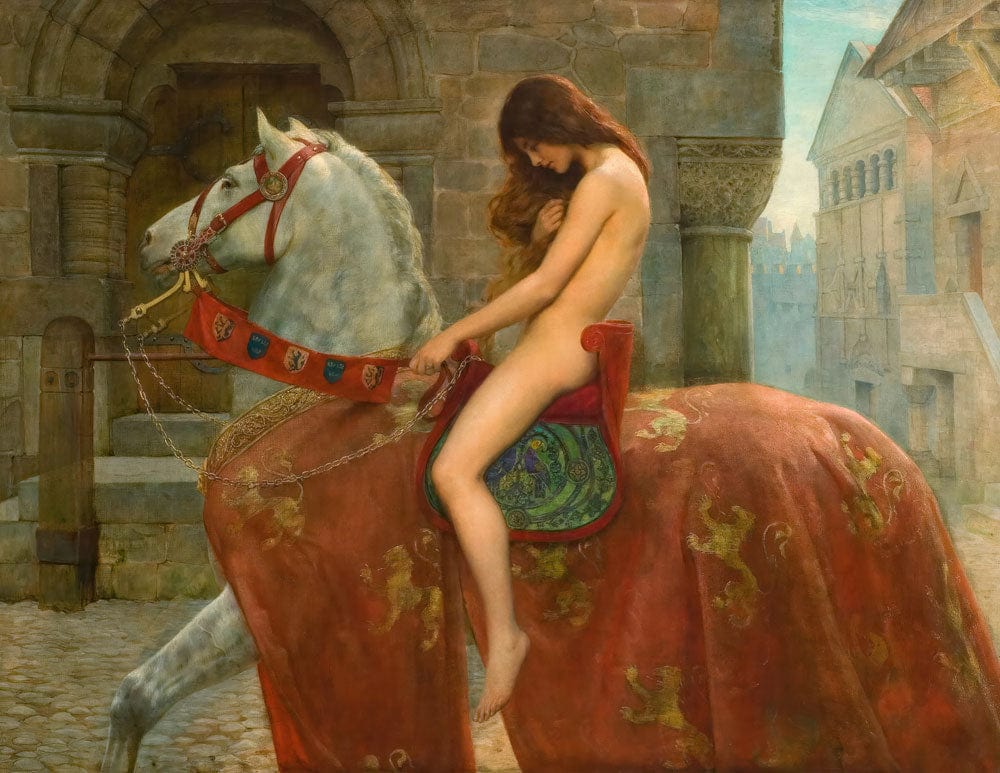 Medieval Lady Godiva Mural Wallpaper in Rich Earthy Tones